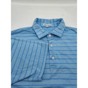Peter Millar Mens XL Blue Striped 100% Cotton Short Sleeve Polo Shirt MF19K03S